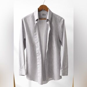 Stafford Men's White and Purple-Gray Striped Dress Shirt